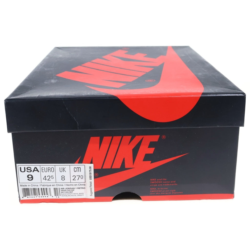 NIKE(ナイキ) AIR JORDAN1 RETRO HIGH OG SATIN ROYAL エアジョーダン レトロ ハイ サテンロイヤル ハイカットスニーカー シューズ ブラック/ブルー US9/27.0cm 921193-007