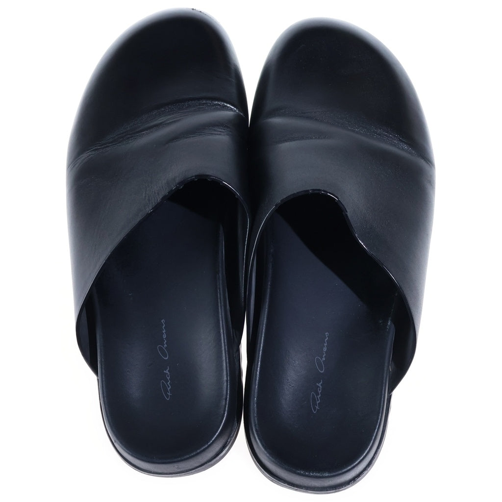 Rick Owens(リックオウエンス) Leather flat mules レザーフラットミュール サンダル ブラック 02D3849