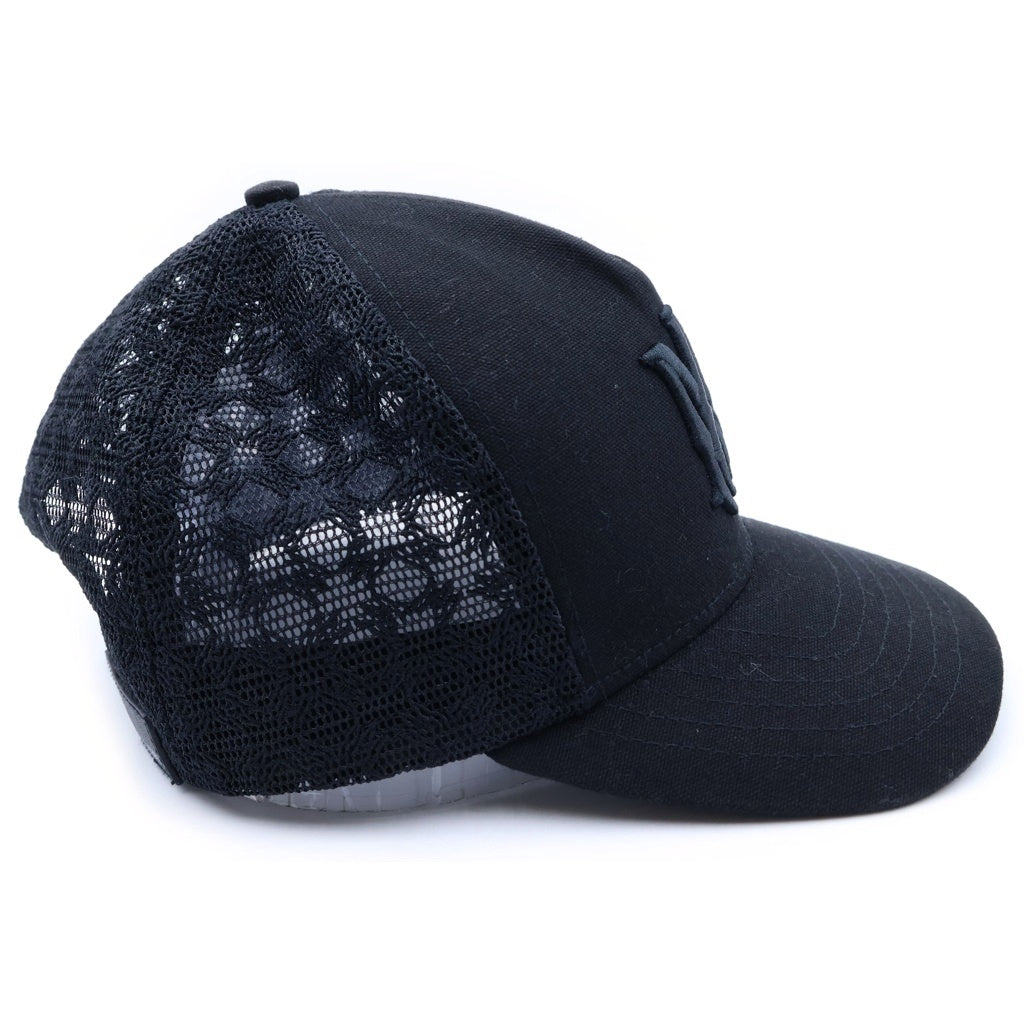 AMIRI(アミリ) MA FULL CANVAS HAT ロゴ刺繍 トラッカーメッシュキャップ ブラック AM326HE001