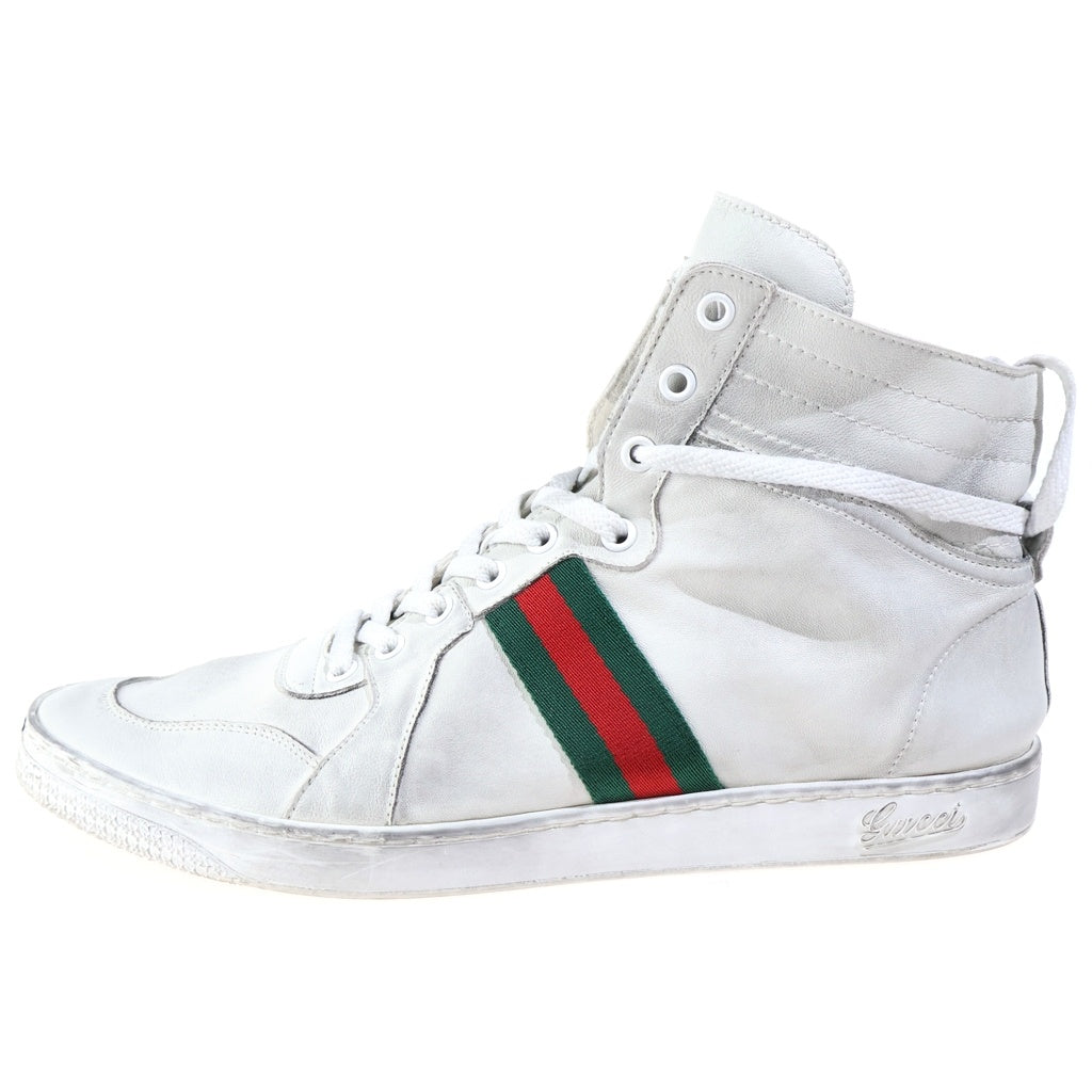 GUCCI(グッチ) Stretch High-Top Sneaker インターロッキングG シェリーライン レザーハイカットスニーカー ホワイト 864414