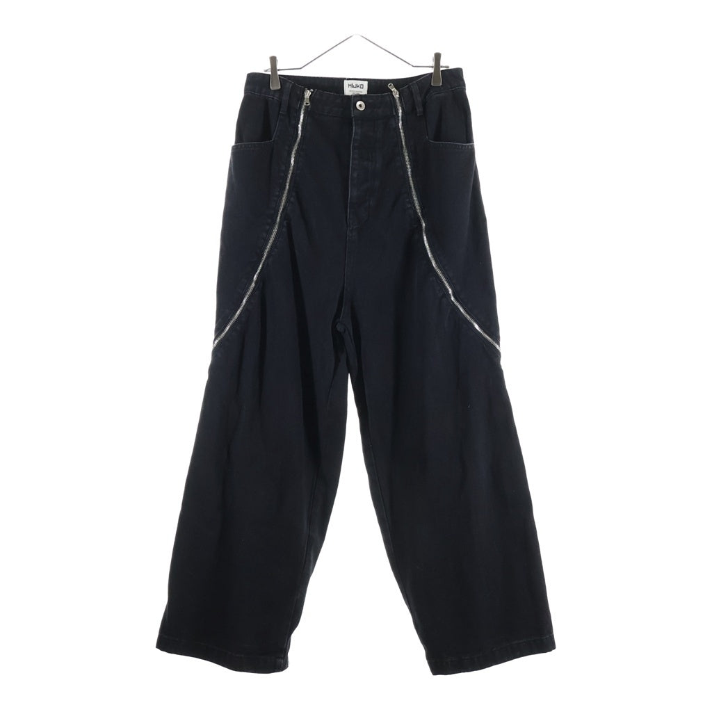 NO BRAND(ノーブランド) MIJKO (ミコ) ジップデザイン ボタンフライ バギーデニムパンツ ブラック