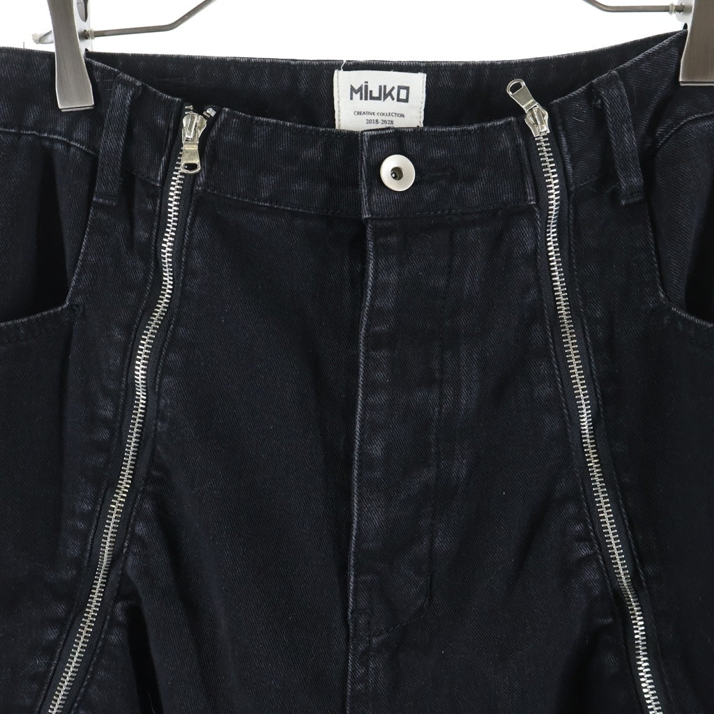 NO BRAND(ノーブランド) MIJKO (ミコ) ジップデザイン ボタンフライ バギーデニムパンツ ブラック