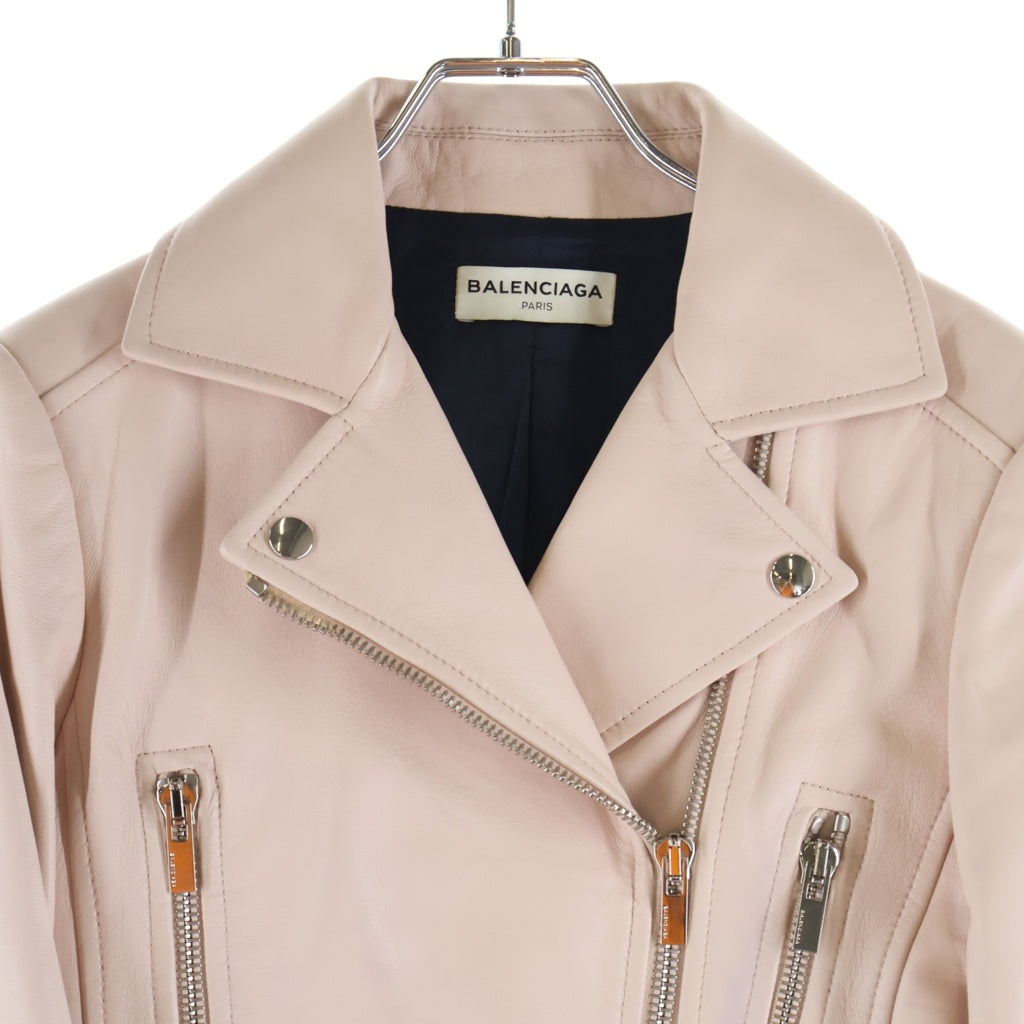 BALENCIAGA(バレンシアガ) ラムレザー クロップド ダブルライダースジャケット ピンク レディース 374490 TMH16