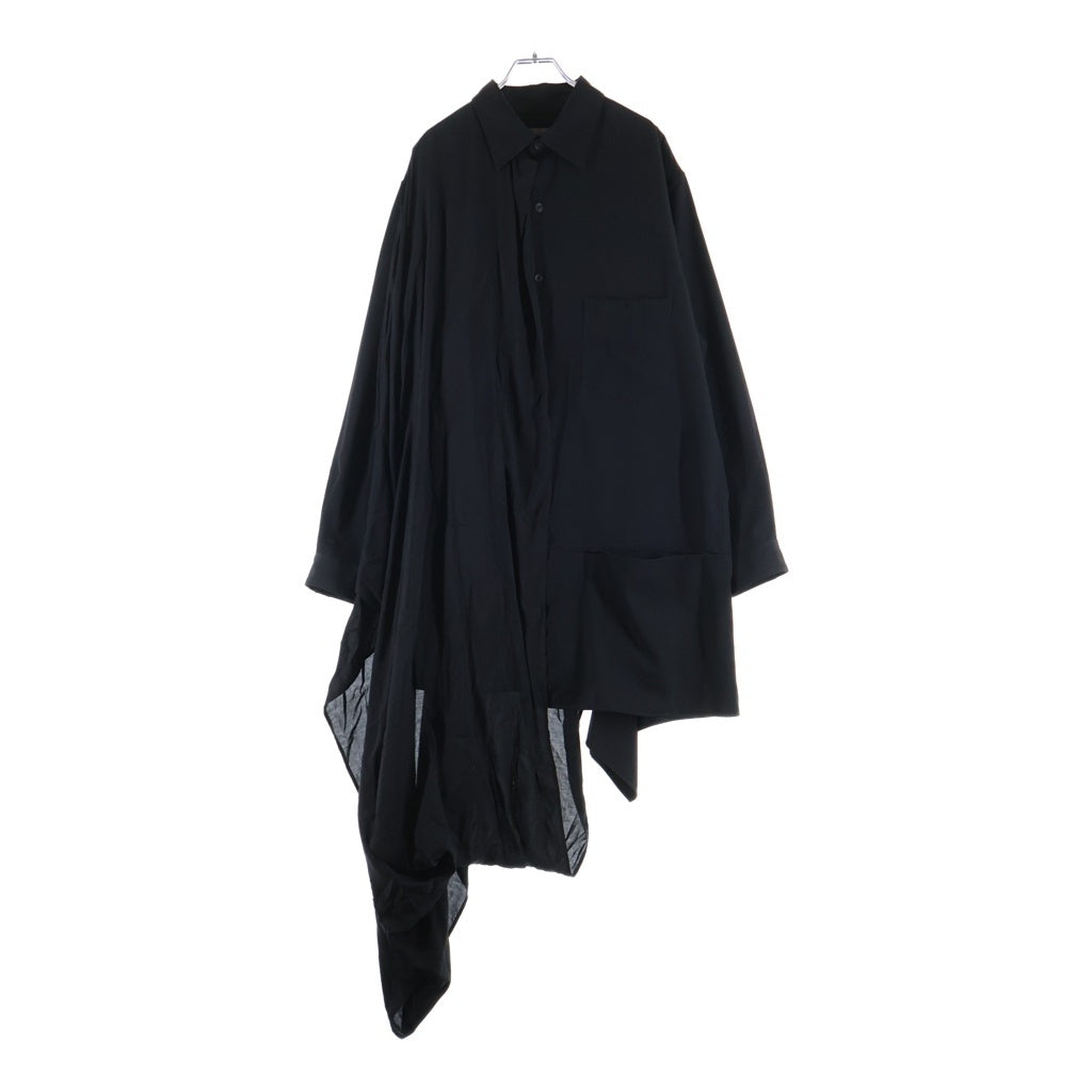 Yohji Yamamoto POUR HOMME(ヨウジヤマモト プールオム) 20AW Gabardine Drape Shirt ドレープシャツギャバ 長袖シャツ ブラック HR-B47-880