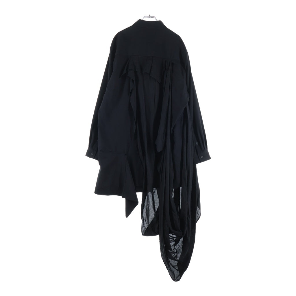 Yohji Yamamoto POUR HOMME(ヨウジヤマモト プールオム) 20AW Gabardine Drape Shirt ドレープシャツギャバ 長袖シャツ ブラック HR-B47-880