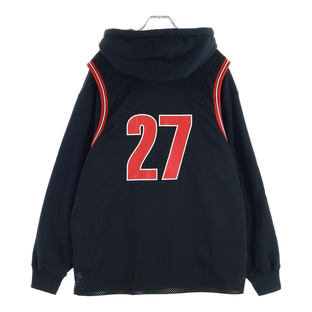 SUPREME(シュプリーム) 21SS Basketball Jersey Hooded Sweatshirt バスケットボール ジャージー フーディー プルオーバーパーカー ブラック/レッド