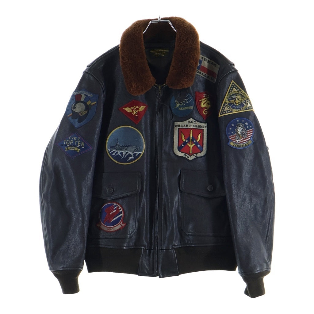 AVIREX(アヴィレックス) TOP GUN トップガン ワッペン付 ジップアップ シープレザー フライトジャケット ブラウン 783-4950011