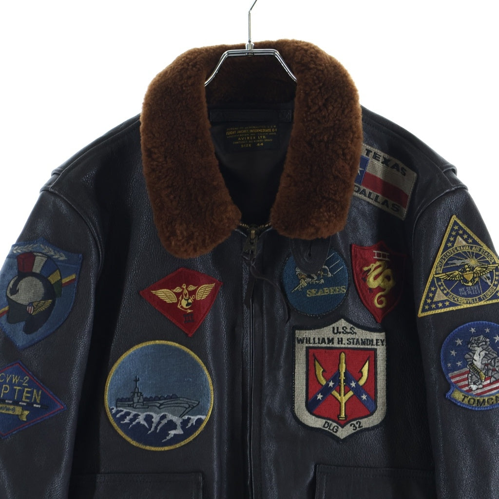 AVIREX(アヴィレックス) TOP GUN トップガン ワッペン付 ジップアップ シープレザー フライトジャケット ブラウン 783-4950011