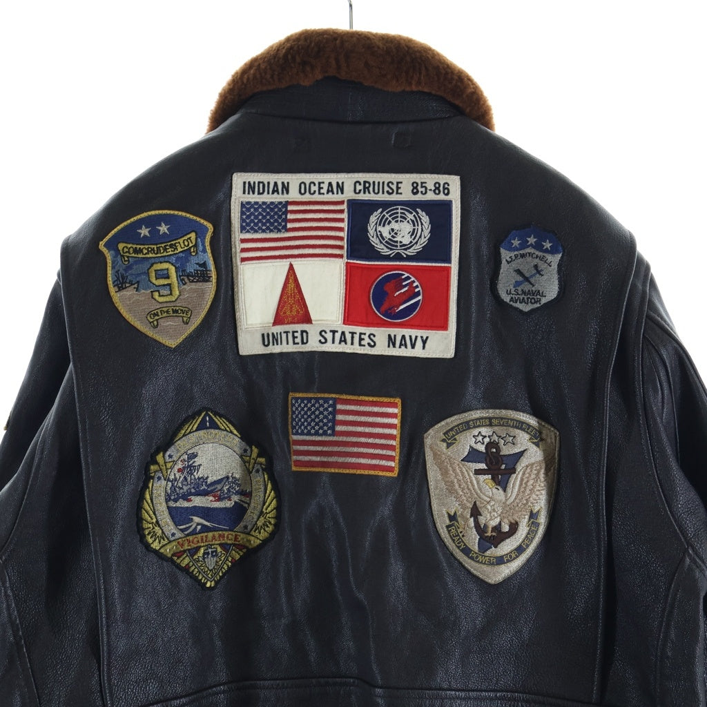 AVIREX(アヴィレックス) TOP GUN トップガン ワッペン付 ジップアップ シープレザー フライトジャケット ブラウン 783-4950011