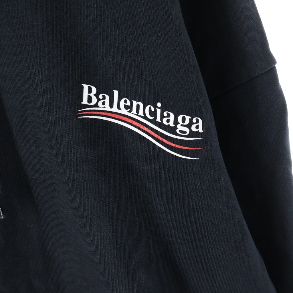 BALENCIAGA(バレンシアガ) CAMPAIGN LOGO HOODIE フロントロゴ キャンペーンロゴプリント プルオーバースウェットパーカー ブラック 508205 TBV14