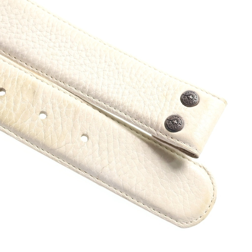 CHROME HEARTS(クロムハーツ) 1.5 STRAP 1.5inchスクロールレーベルリベッツ レザーベルト ホワイト