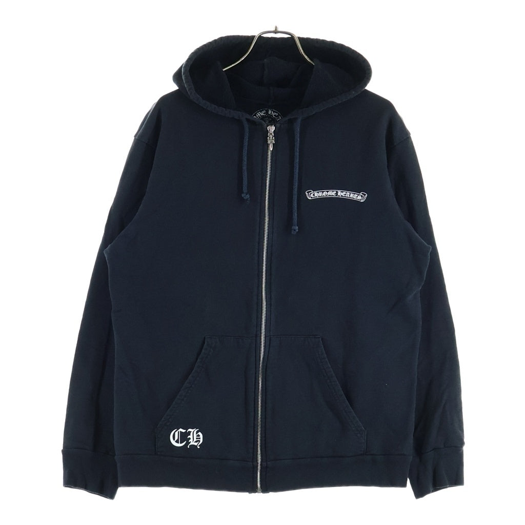 CHROME HEARTS(クロムハーツ) SWTSHRT HD ZIP バッグアーチロゴプリント ジップアップ スウェットパーカー フーディ ブラック