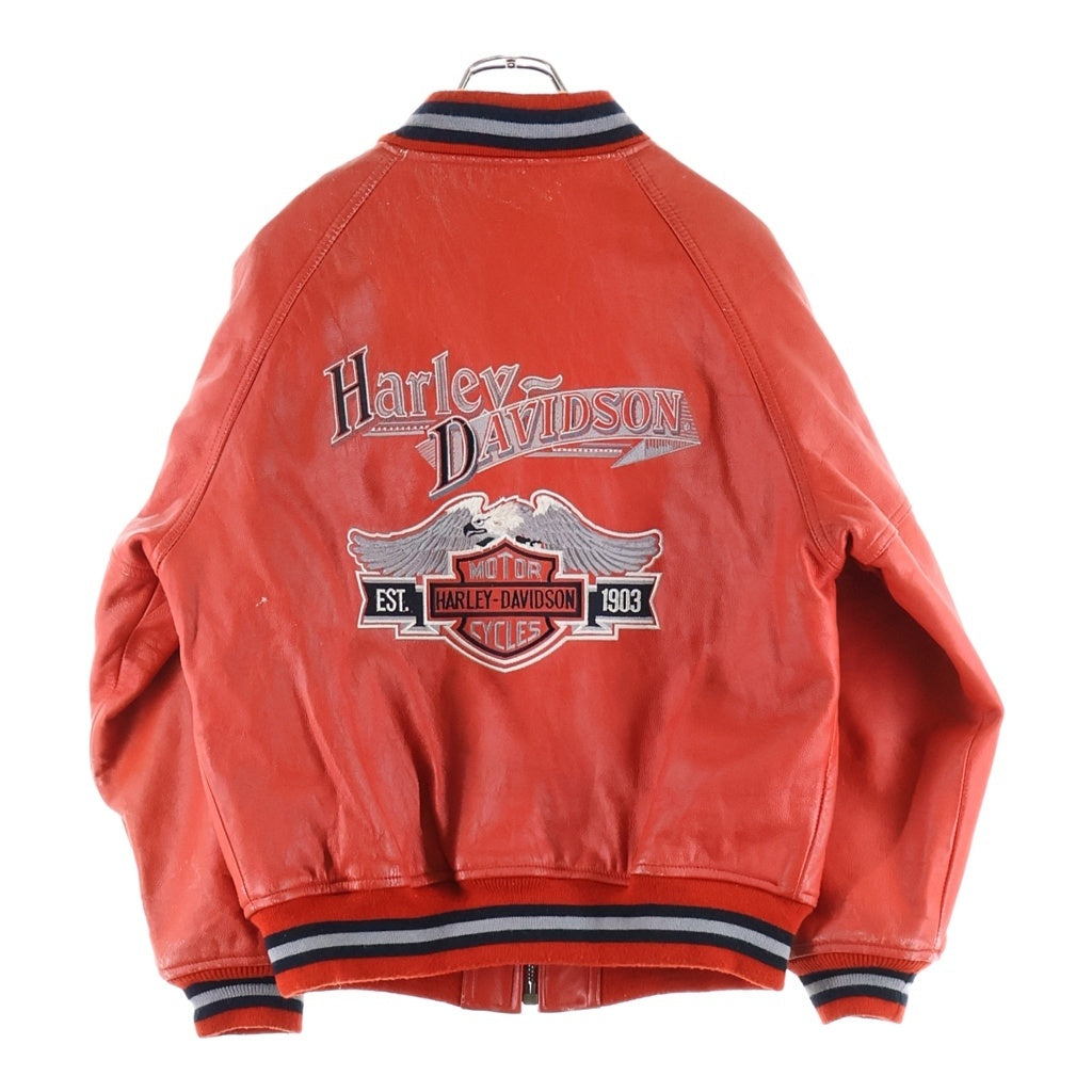HARLEY DAVIDSON(ハーレーダビッドソン) Leather jacket フロントロゴ刺繍 ジップアップ レザージャケット レッド