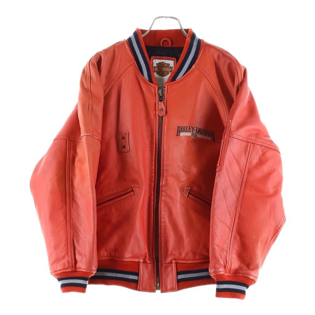 HARLEY DAVIDSON(ハーレーダビッドソン) Leather jacket フロントロゴ刺繍 ジップアップ レザージャケット レッド
