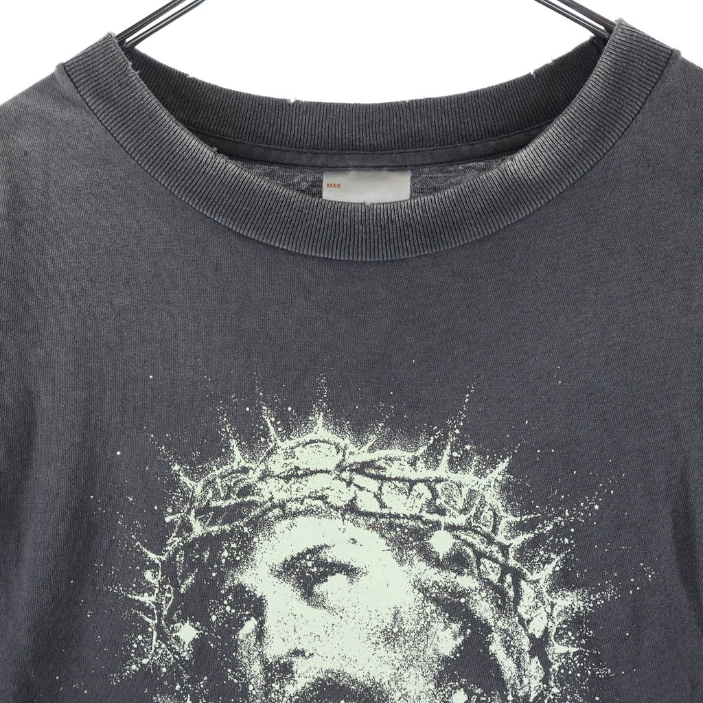 SAINT MICHAEL(セントマイケル) JESUS SS TEE ヴィンテージ加工 ジーザスプリント クルーネック 半袖Tシャツ カットソー ブラック SM-HR8-0000-016