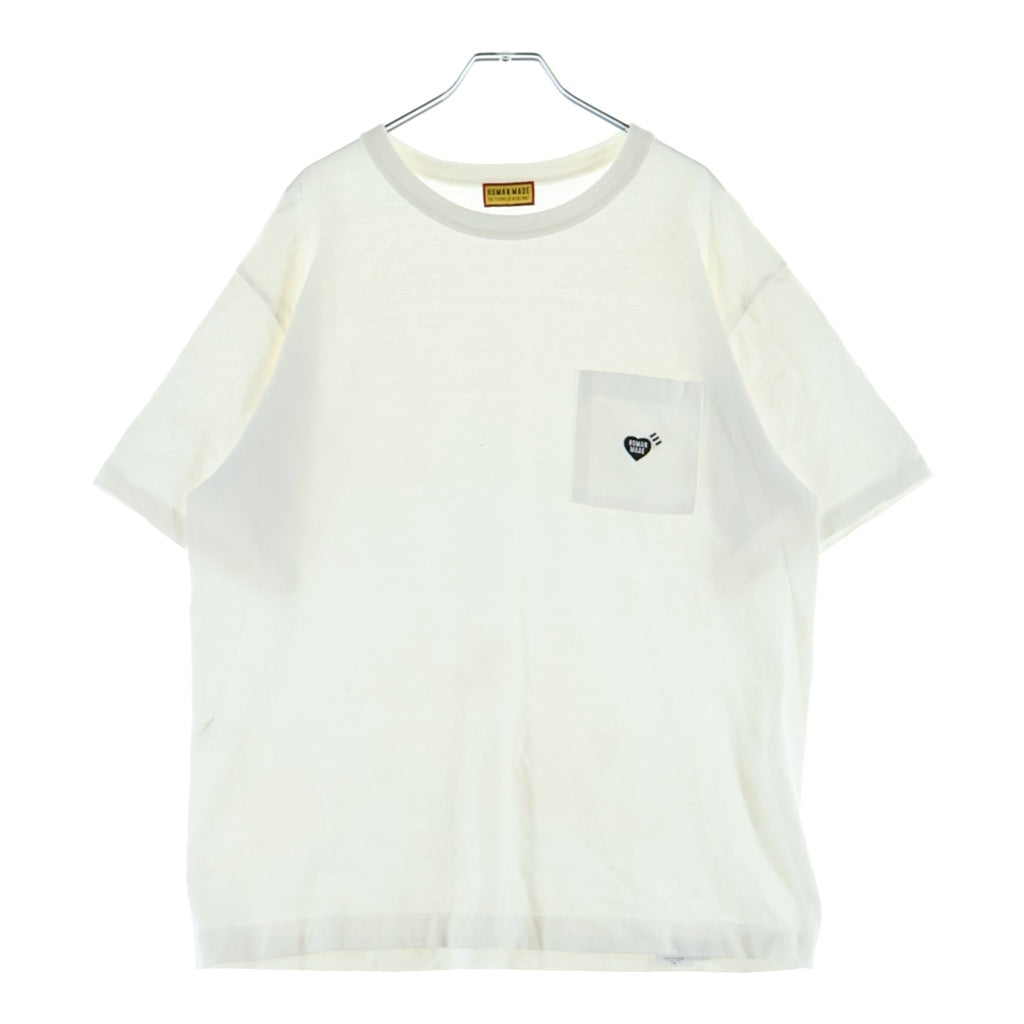 HUMAN MADE(ヒューマンメイド) ハートロゴ刺繍 1ポケット クルーネック 半袖Tシャツ カットソー ホワイト
