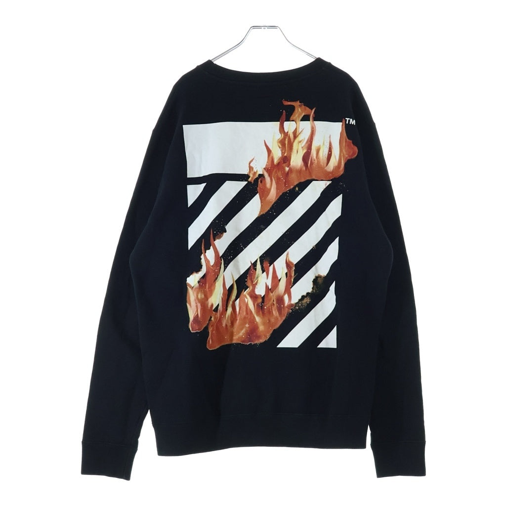 OFF-WHITE(オフホワイト) 18SS Diag Fire Crewneck ファイヤープリント クルーネック 長袖スウェット トレーナー ブラック OMBA003S18192078