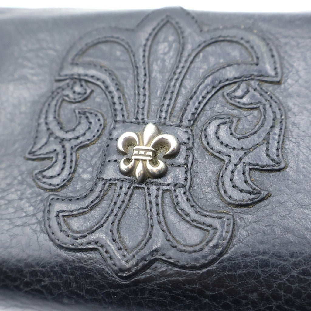 CHROME HEARTS(クロムハーツ) REC F ZIP BS BSフレアパッチ レザー ラウンドファスナー ロングウォレット 長財布 ブラック/シルバー