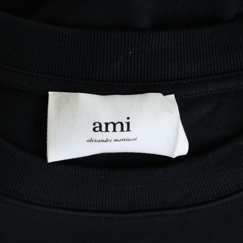 AMI Alexandre Mattiussi(アミアレクサンドルマテュッシ) HEART LOGO L/S TEE フロント ハートロゴ 長袖Tシャツ ブラック UTS205.726