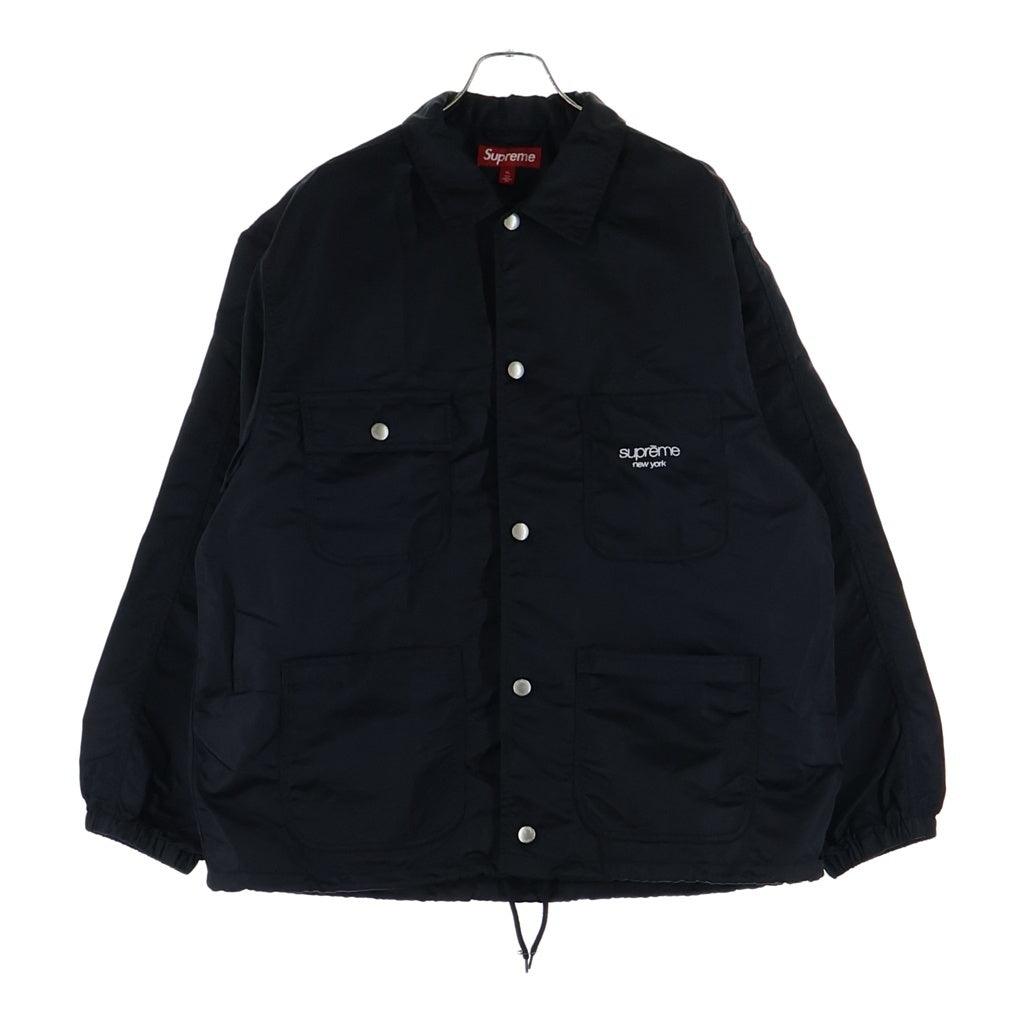 SUPREME(シュプリーム) 24SS Nylon Chore Coat フロントロゴ刺繍 チョアコート ナイロンジャケット ブラック