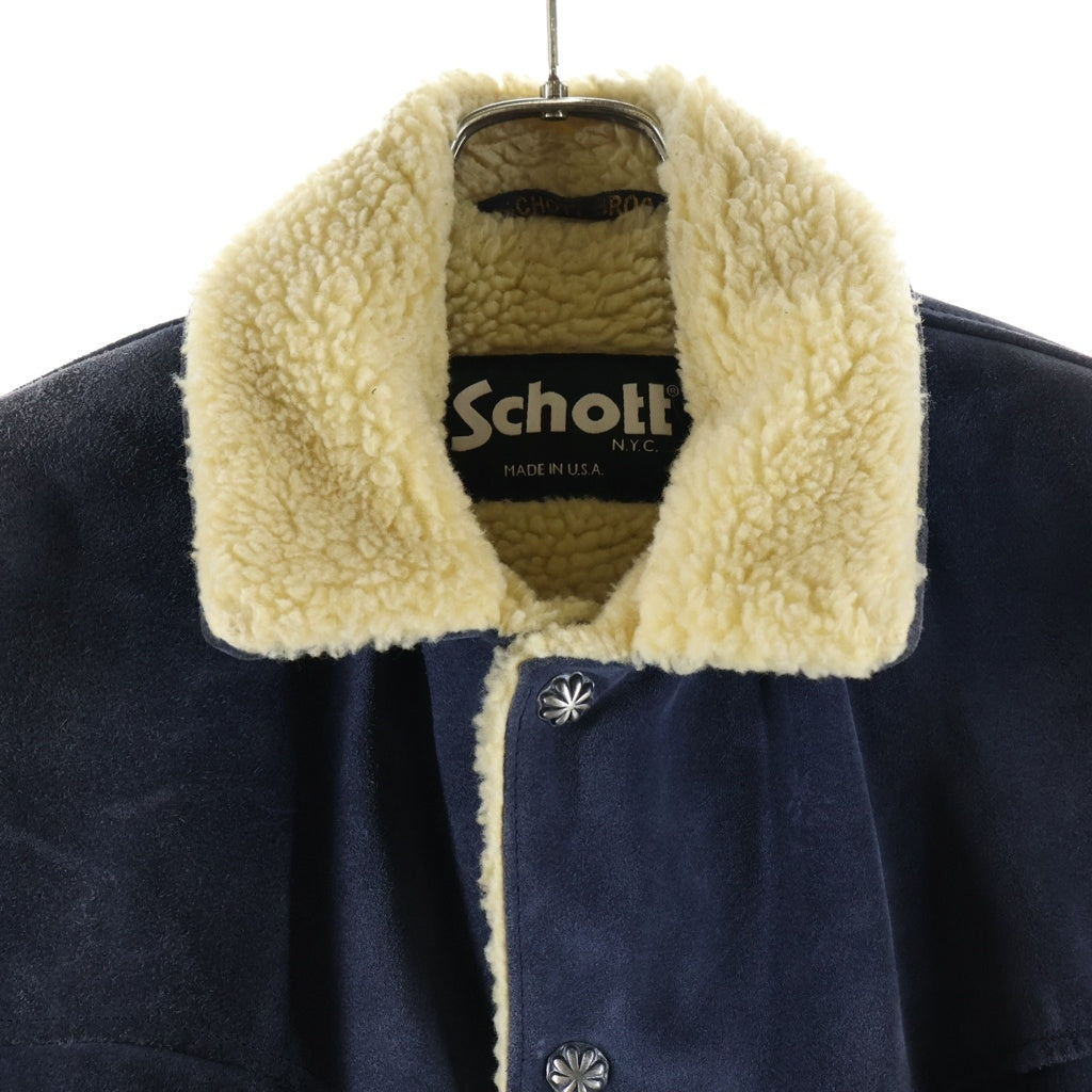 SCHOTT(ショット) Concho Button Boa Ranch Jacket カウレザー コンチョボタン ボアランチ ジャケット ネイビー 7543