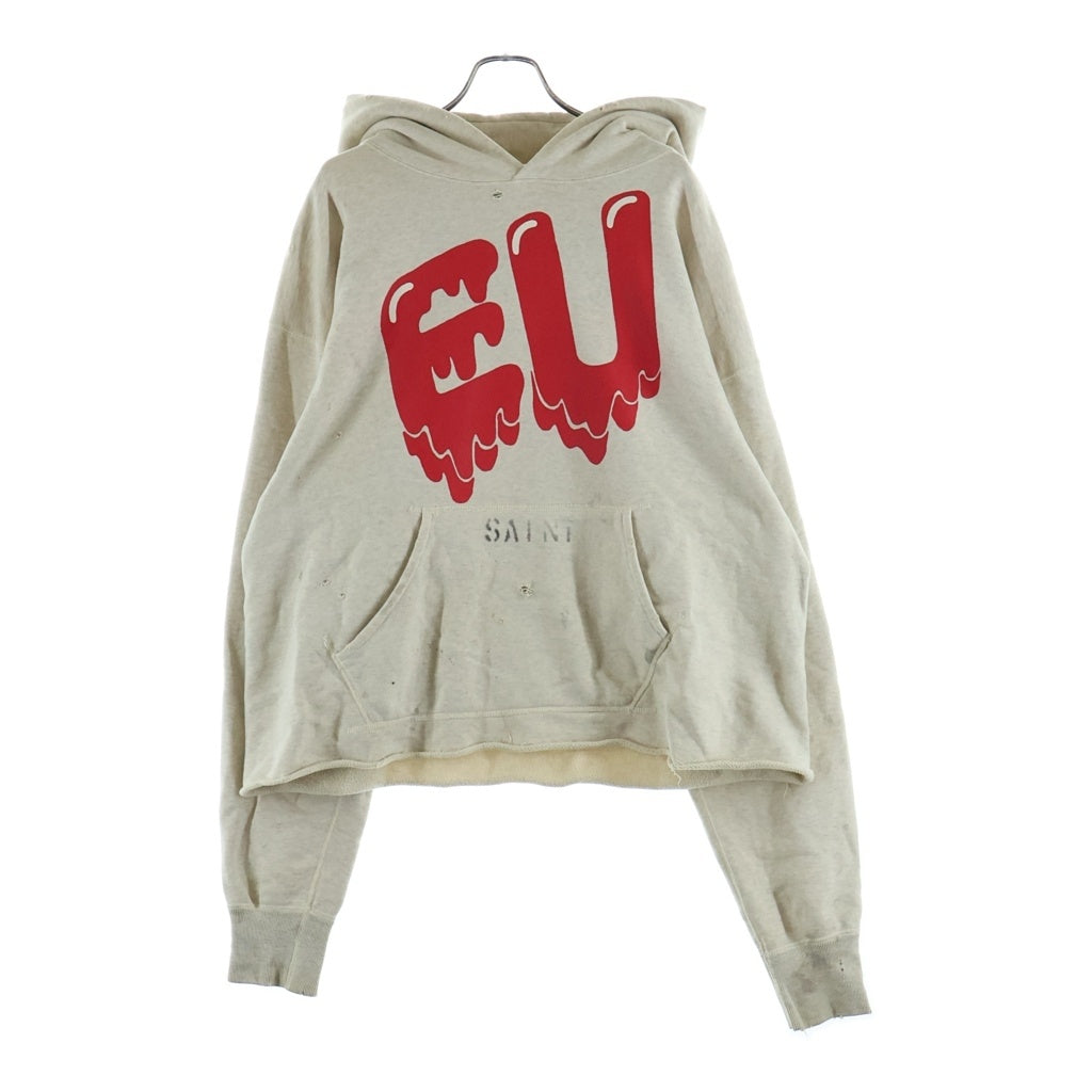 SAINT MICHAEL(セントマイケル) 21AW ×EMOTIONALLY UNAVAILABLE EU STM HOODIE エモーショナル アンアヴェラブル 両面プリント プルオーバースウェットパーカー アイボリー EU-A21-0000-053