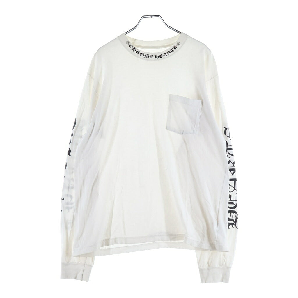CHROME HEARTS(クロムハーツ) NECK LOGO L/S TEE ネックロゴプリント 袖ロゴ クルーネック長袖Tシャツ カットソー ロンT ホワイト