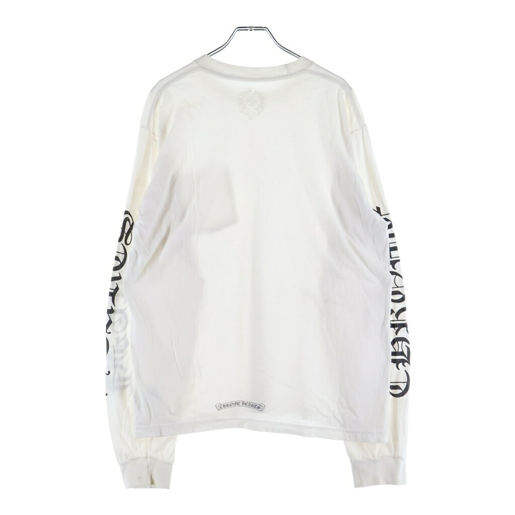 CHROME HEARTS(クロムハーツ) NECK LOGO L/S TEE ネックロゴプリント 袖ロゴ クルーネック長袖Tシャツ カットソー ロンT ホワイト