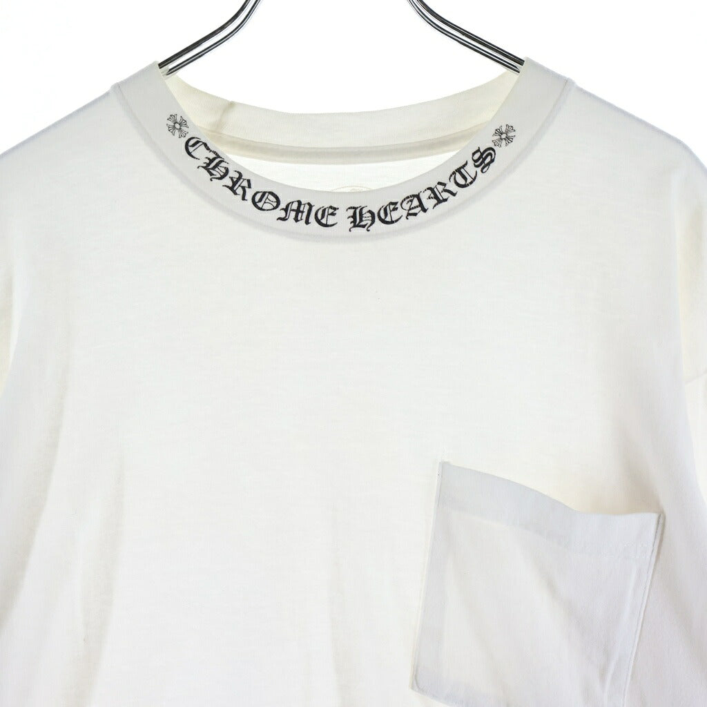 CHROME HEARTS(クロムハーツ) NECK LOGO L/S TEE ネックロゴプリント 袖ロゴ クルーネック長袖Tシャツ カットソー ロンT ホワイト