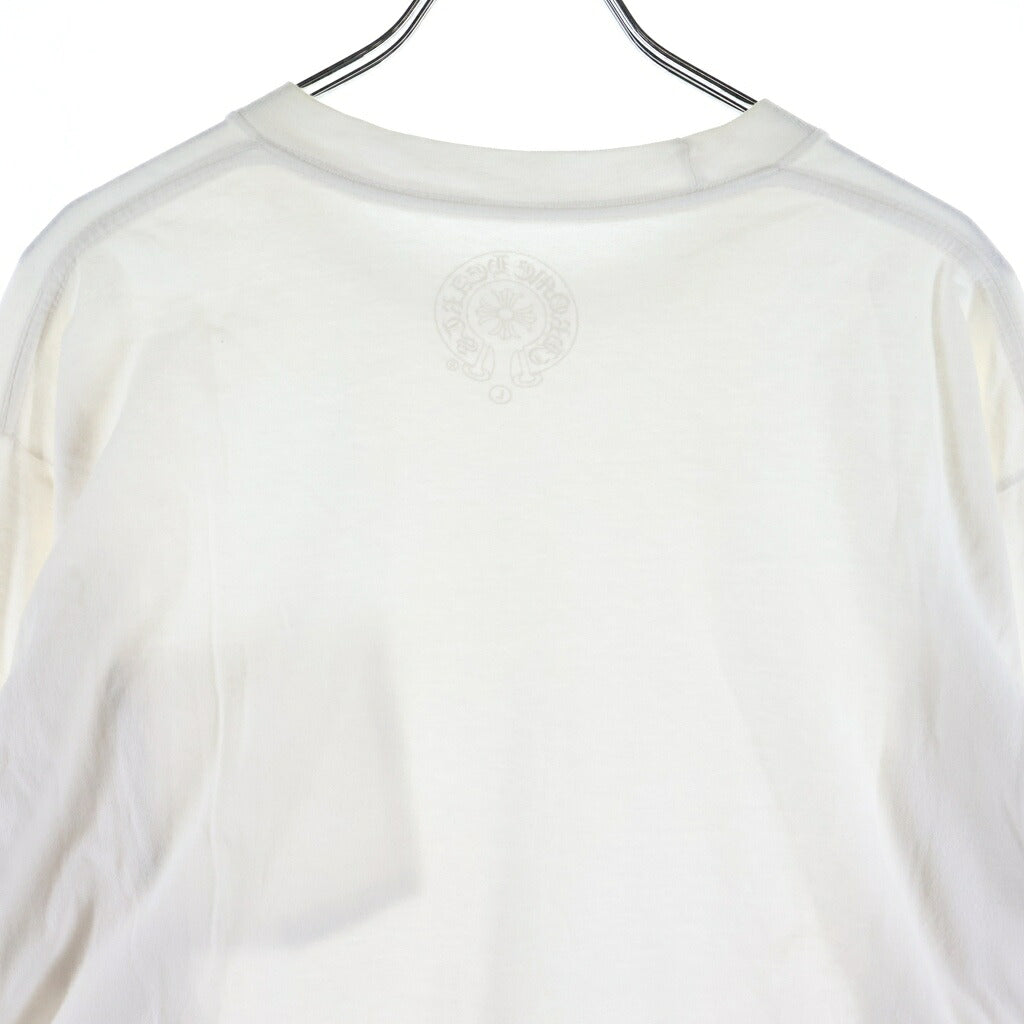 CHROME HEARTS(クロムハーツ) NECK LOGO L/S TEE ネックロゴプリント 袖ロゴ クルーネック長袖Tシャツ カットソー ロンT ホワイト