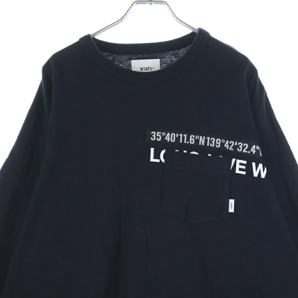 WTAPS(ダブルタップス) 22AW WTUBE L/S Tee 222ATDT-CSM11 フロントポケット コットン クルーネック長袖Tシャツ ブラック