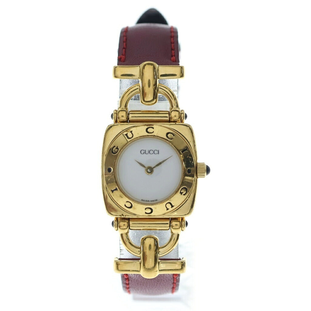 GUCCI(グッチ) スクエアフェイス ホースビット ヴィンテージ ウォッチ 時計 ゴールド/レッド 6300L