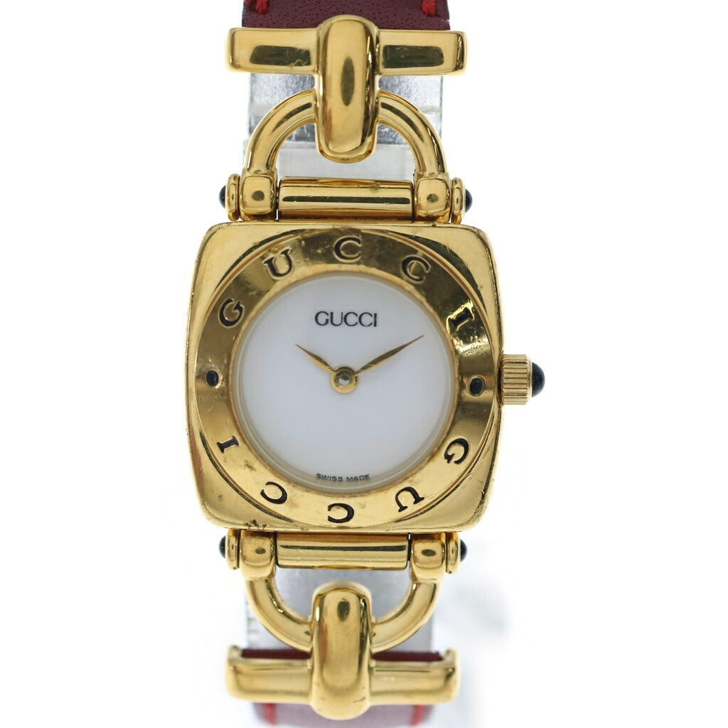 GUCCI(グッチ) スクエアフェイス ホースビット ヴィンテージ ウォッチ 時計 ゴールド/レッド 6300L