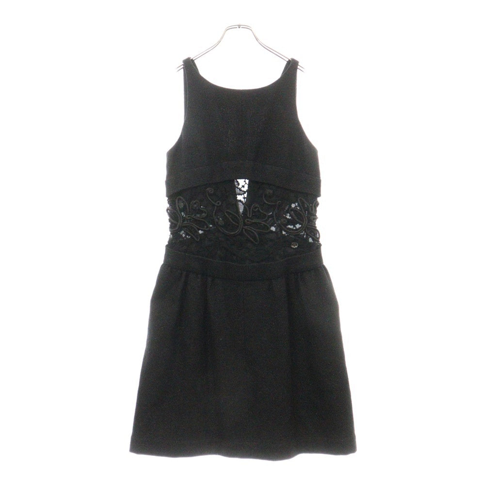 CHANEL(シャネル) ノースリーブ ワンピース ブラック ウール×コットン ツイード