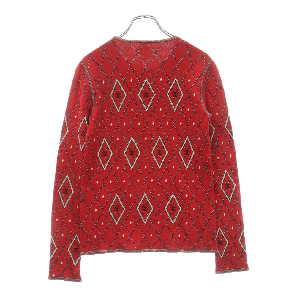 CHANEL(シャネル) ココマーク スパンコール 長袖ニット レッド×ブラック レーヨン×カシミヤ