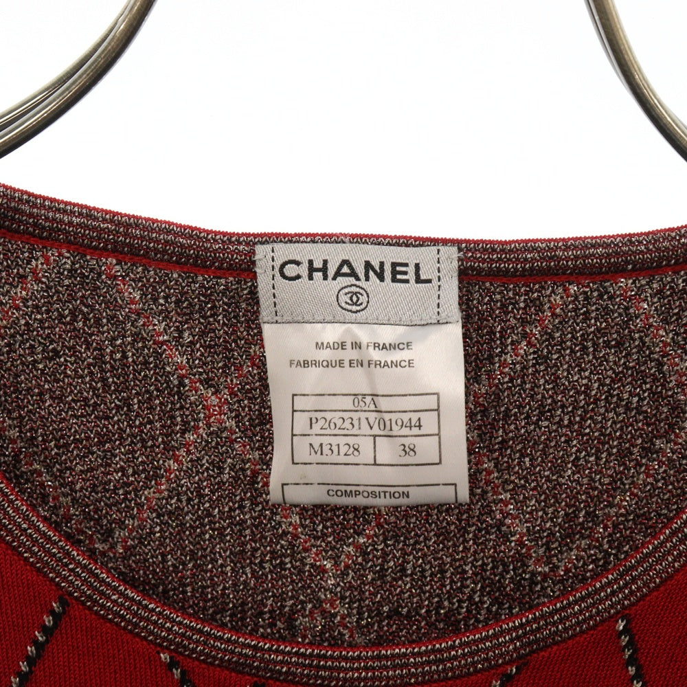 CHANEL(シャネル) ココマーク スパンコール 長袖ニット レッド×ブラック レーヨン×カシミヤ