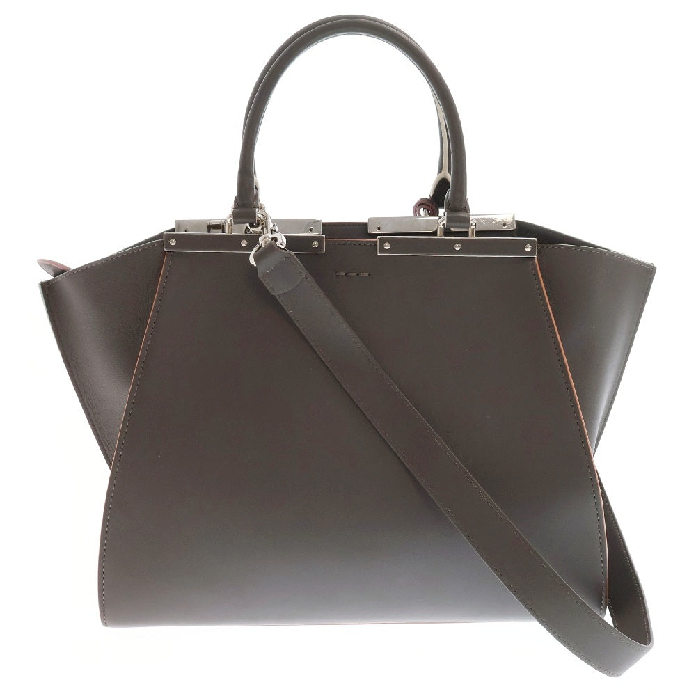 FENDI(フェンディ) トロワジュール 2wayハンドバッグ ダークブラウン×ホワイト レザー ショルダーバック 8BH279