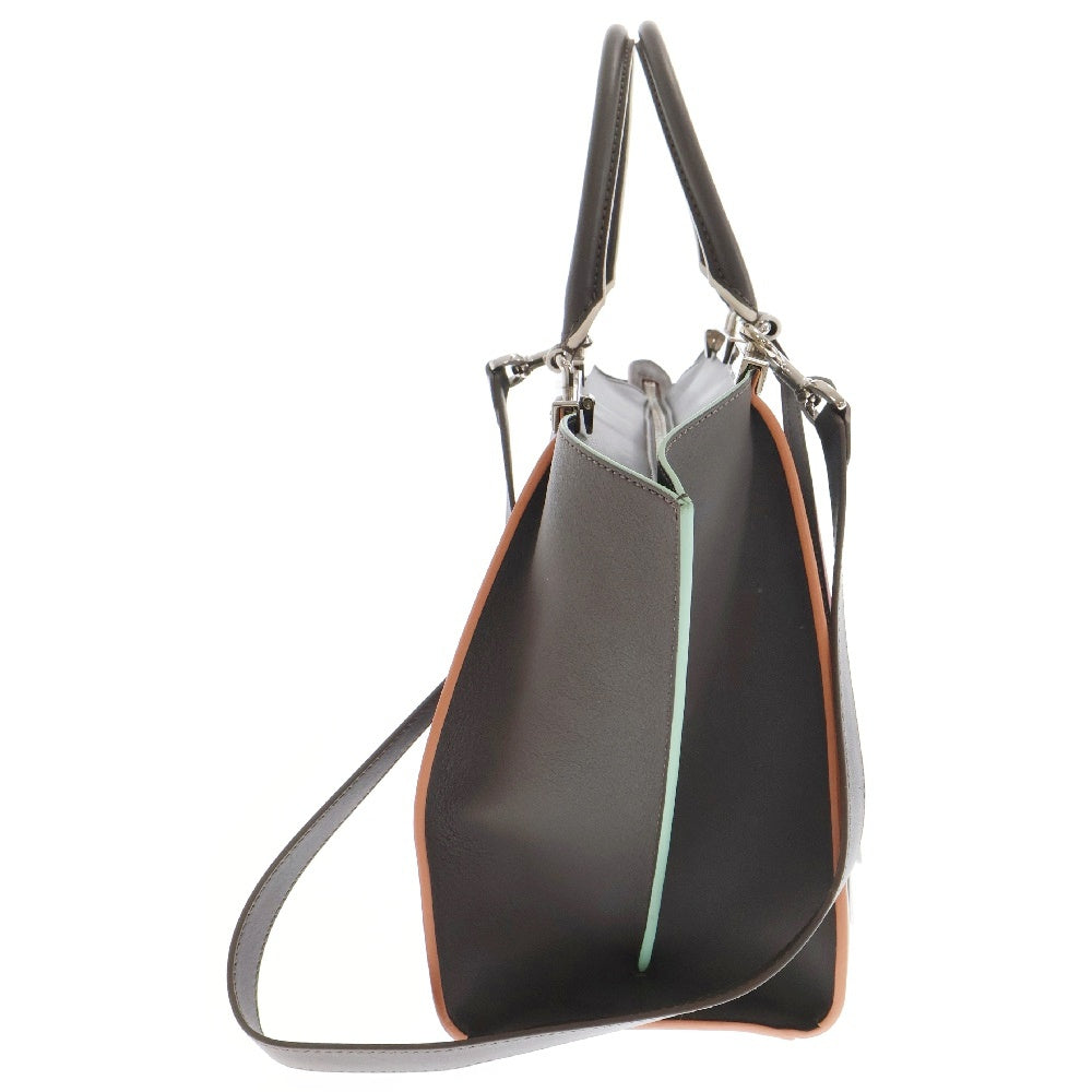 FENDI(フェンディ) トロワジュール 2wayハンドバッグ ダークブラウン×ホワイト レザー ショルダーバック 8BH279