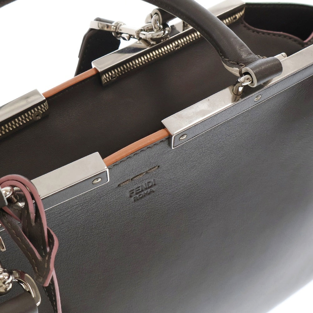 FENDI(フェンディ) トロワジュール 2wayハンドバッグ ダークブラウン×ホワイト レザー ショルダーバック 8BH279