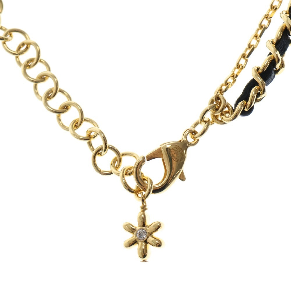 CHANEL(シャネル) ココマーク チェーンネックレス ラインストーン ブラック×ゴールド レザー×GP 23A