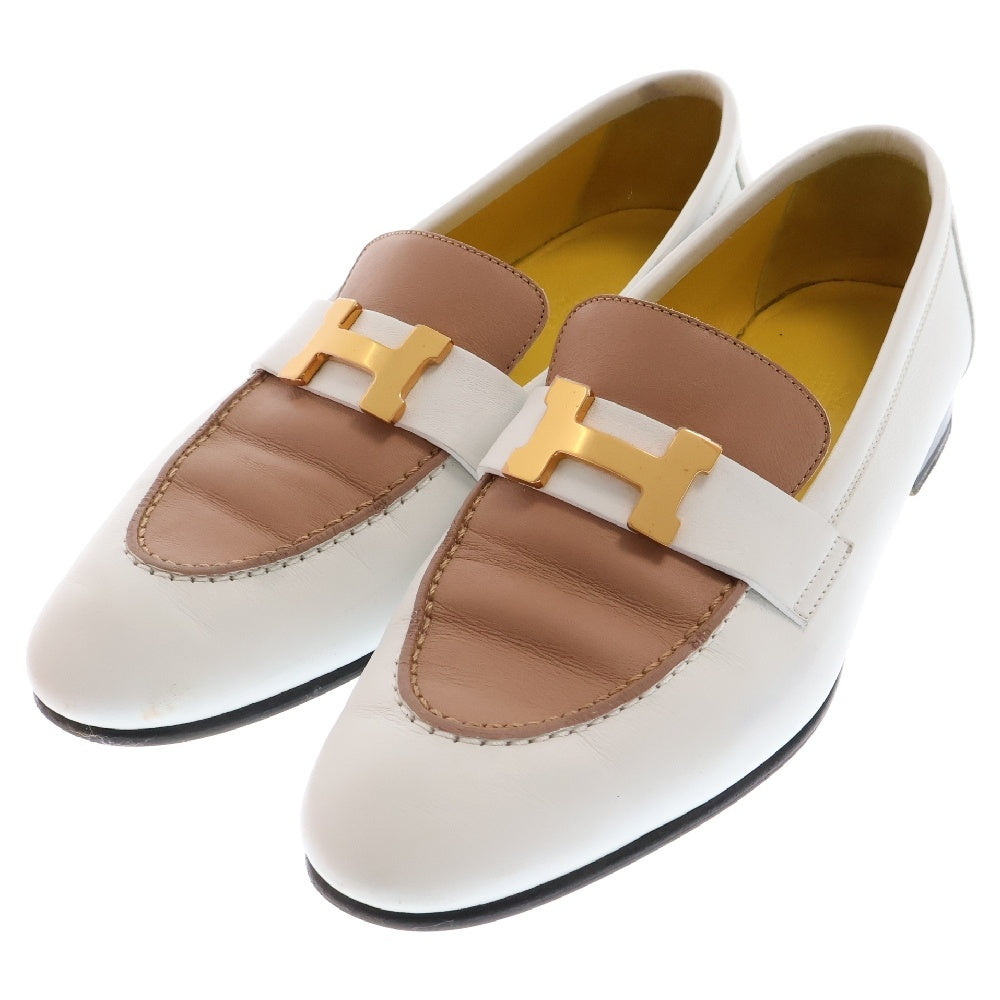 HERMES(エルメス) コンスタンス モカシン ローファー ゴールド金具 ホワイト×ベージュ レザー 35