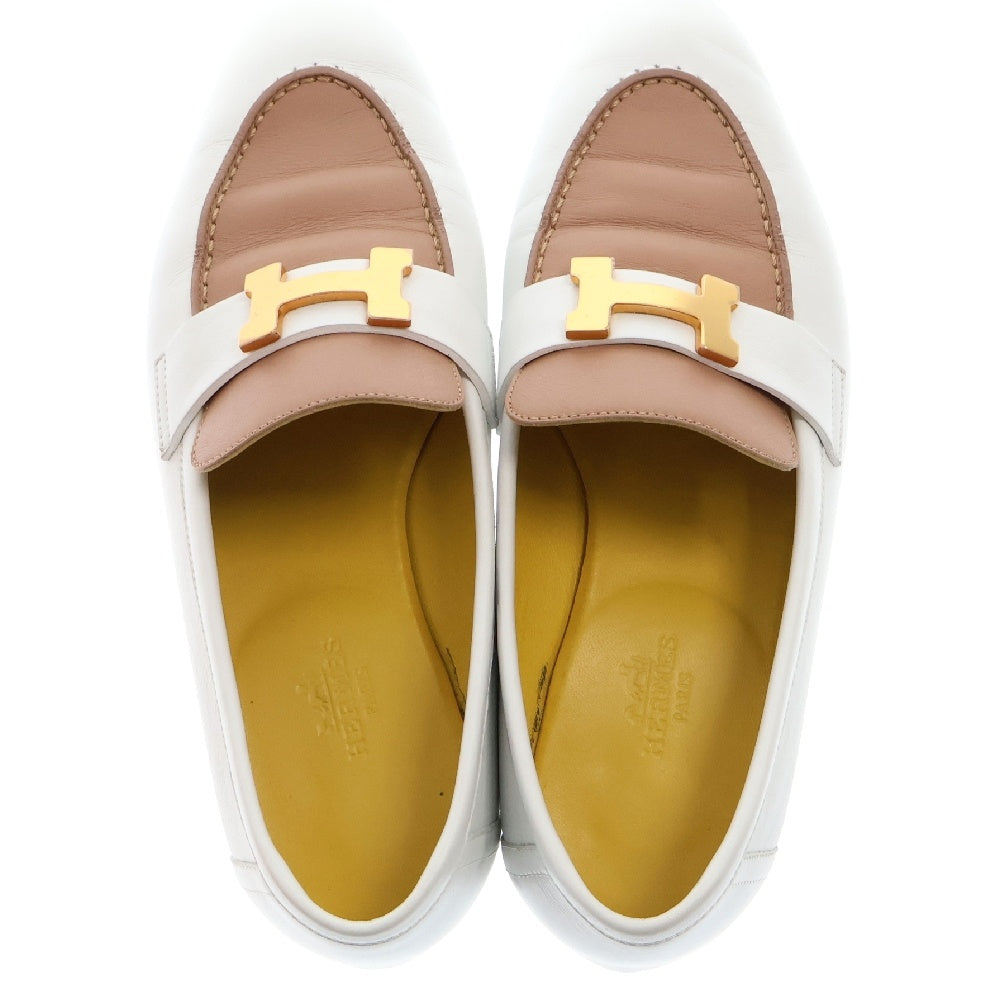 HERMES(エルメス) コンスタンス モカシン ローファー ゴールド金具 ホワイト×ベージュ レザー 35