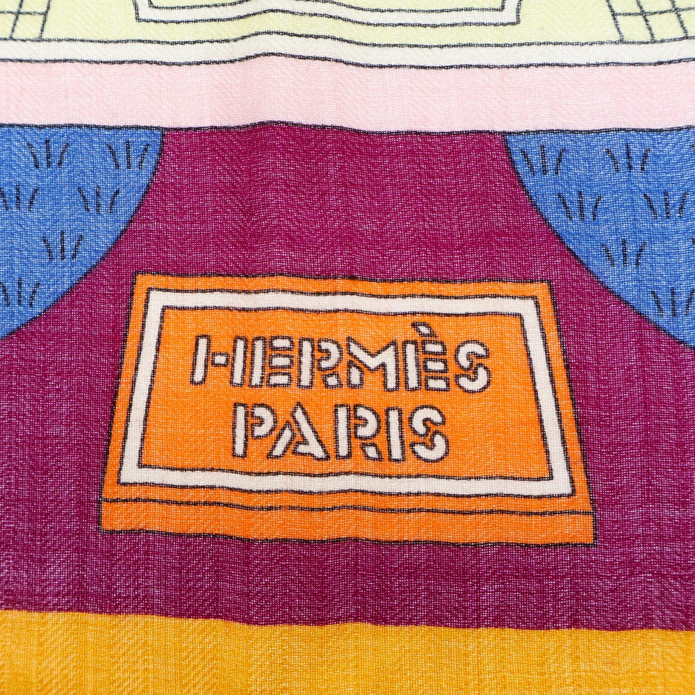 HERMES(エルメス) カレジェアン La Maison des Carresメゾンドカレ CHALE CACHEMIRE 140 カシミヤ×シルク オレンジ