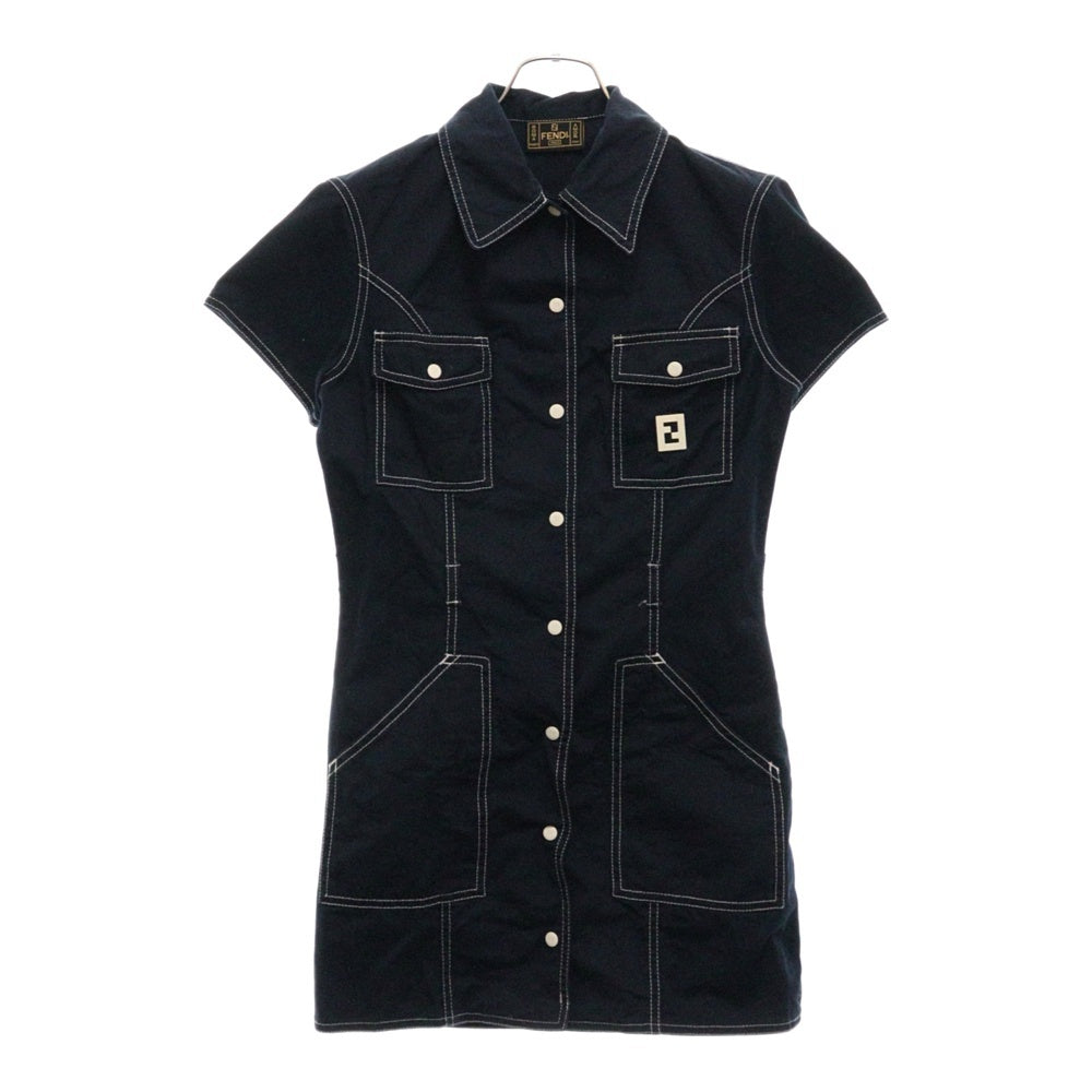 FENDI(フェンディ) FFボタン 半袖 デニムワンピース ネイビー レディース