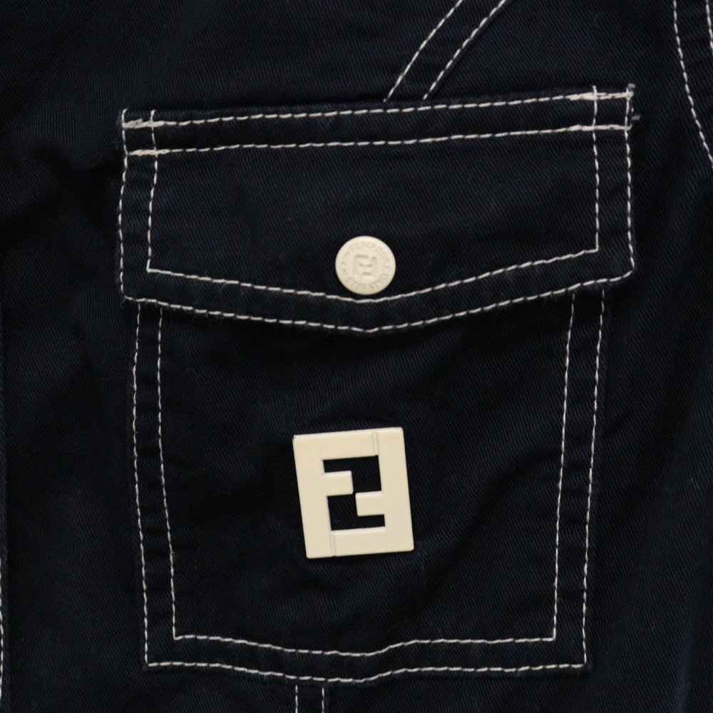 FENDI(フェンディ) FFボタン 半袖 デニムワンピース ネイビー レディース