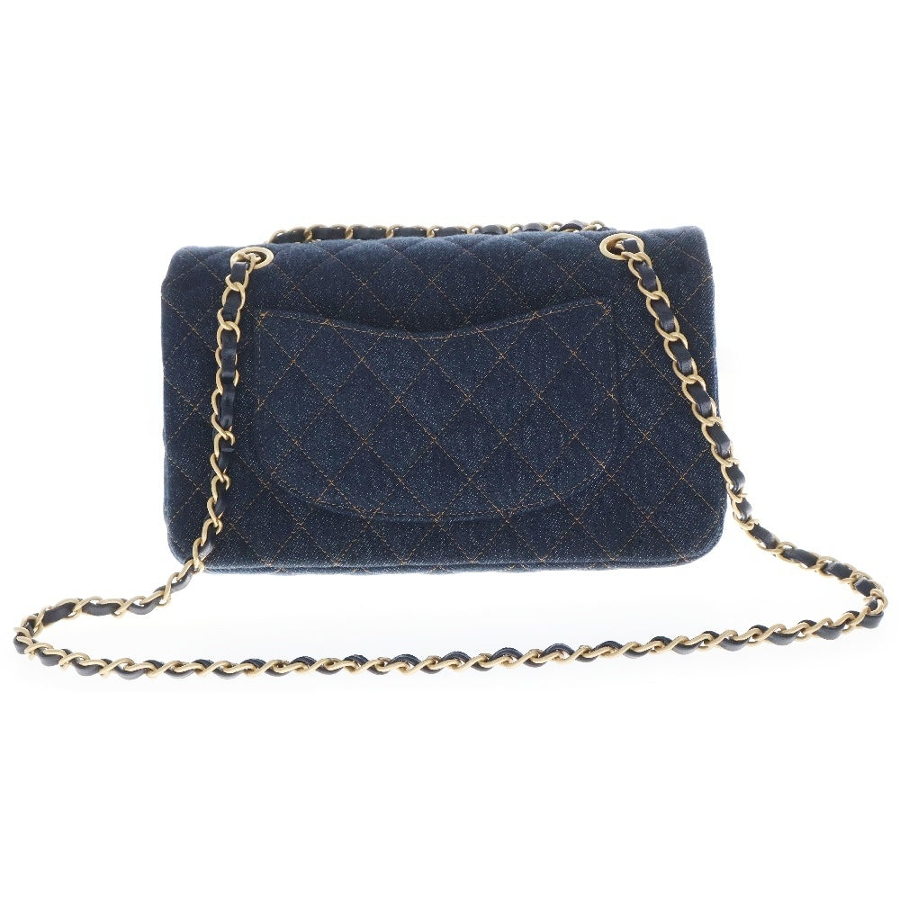 CHANEL(シャネル) マトラッセ25 デニム Wフラップ Wチェーン ネイビー ショルダーバッグ ゴールド金具 シリアルプレート