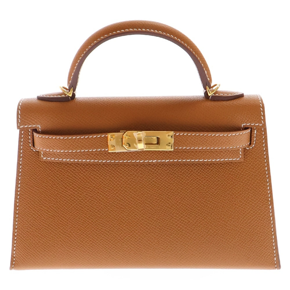 HERMES(エルメス) ミニケリー ゴールド エプソン ゴールド金具 W刻印 ブラウン系 2WAY ハンドバッグ ショルダーバッグ