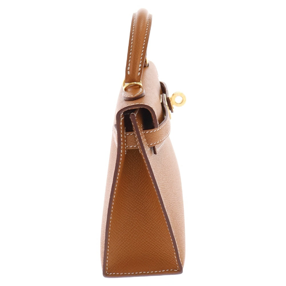 HERMES(エルメス) ミニケリー ゴールド エプソン ゴールド金具 W刻印 ブラウン系 2WAY ハンドバッグ ショルダーバッグ