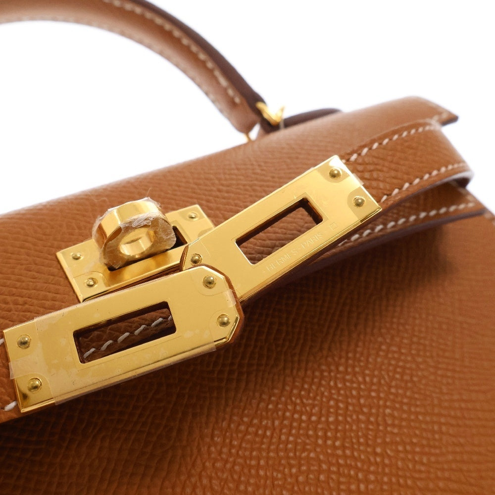 HERMES(エルメス) ミニケリー ゴールド エプソン ゴールド金具 W刻印 ブラウン系 2WAY ハンドバッグ ショルダーバッグ
