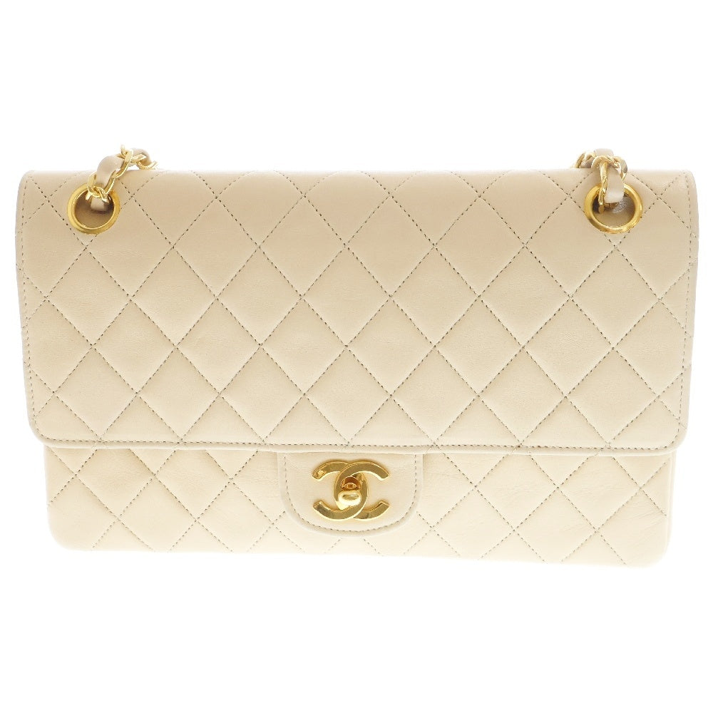 CHANEL(シャネル) マトラッセ25 ダブルフラップ ダブルチェーンショルダーバッグ 斜め掛けバッグ 肩掛けバッグ ベージュ ラムスキン ゴールド金具